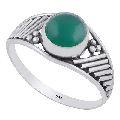Stunning Wire & Rawa Work Around Green Onyx Round Shape 925 Sterling Solid Silver Ring - R3402678-58