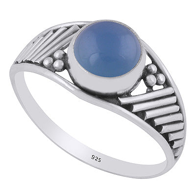 Stunning Wire & Rawa Work Around Blue Chalcedony Round Shape 925 Sterling Solid Silver Ring - R3402678-59