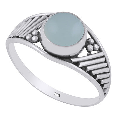 Stunning Wire & Rawa Work Around Aqua Chalcedony Round Shape 925 Sterling Solid Silver Ring - R3402678-60