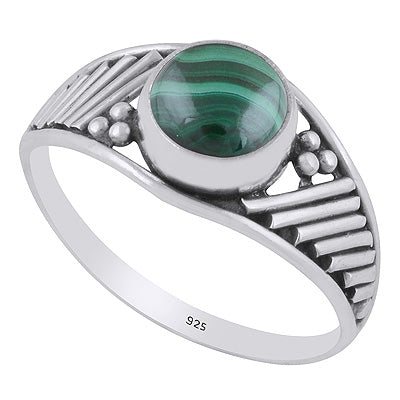 Stunning Wire & Rawa Work Around Malachite Round Shape 925 Sterling Solid Silver Ring - R3402678-62