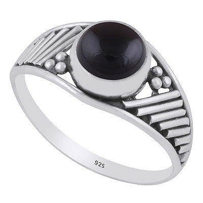 Stunning Wire & Rawa Work Around Black Onyx Round Shape 925 Sterling Solid Silver Ring - R3402678-64