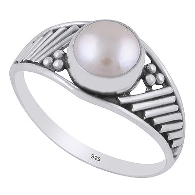 Stunning Wire & Rawa Work Around Pearl Round Shape 925 Sterling Solid Silver Ring - R3402678-65