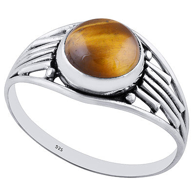 Unique Wirework Tiger's Eye Round Shape 925 Sterling Solid Silver Rings - R3402679-21