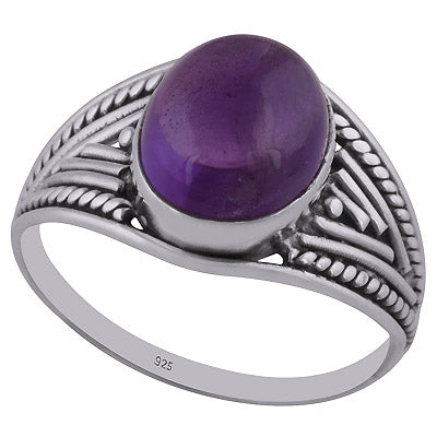 Beautifully Handcrafted Wire Work Around Amethyst Oval Shape 925 Sterling Solid Silver Ring - R3402680-1