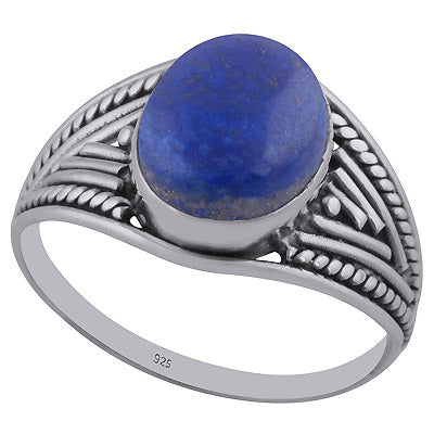Beautifully Handcrafted Wire Work Around Lapis Oval Shape 925 Sterling Solid Silver Ring - R3402680-16