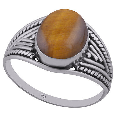 Beautifully Handcrafted Wire Work Around Tiger's Eye Oval Shape 925 Sterling Solid Silver Ring - R3402680-19