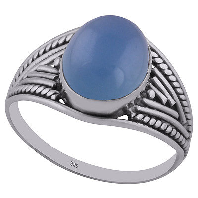 Beautifully Handcrafted Wire Work Around Blue Chalcedony Oval Shape 925 Sterling Solid Silver Ring - R3402680-32