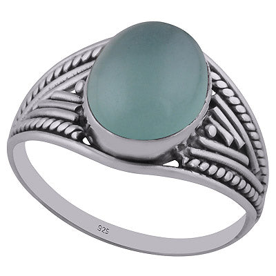 Beautifully Handcrafted Wire Work Around Aqua Chalcedony Oval Shape 925 Sterling Solid Silver Ring - R3402680-33