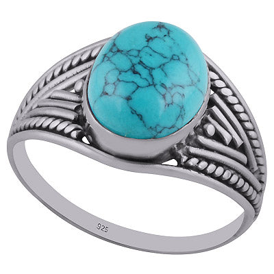 Beautifully Handcrafted Wire Work Around Turquoise Oval Shape 925 Sterling Solid Silver Ring - R3402680-5