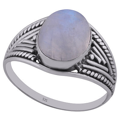 Beautifully Handcrafted Wire Work Around Rainbow Moonstone Oval Shape 925 Sterling Solid Silver Ring - R3402680-9