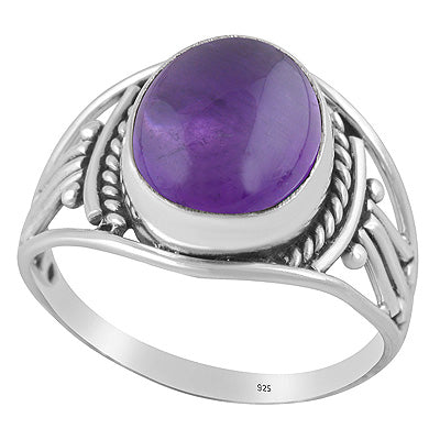 Beautiful Rawa And Wire Work Around Amethyst Oval Shape 925 Sterling Solid Silver Ring - R3402681-1