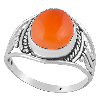 Beautiful Rawa And Wire Work Around Carnelian Oval Shape 925 Sterling Solid Silver Ring - R3402681-13