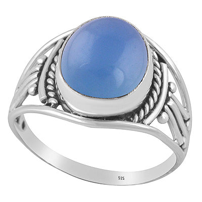 Beautiful Rawa And Wire Work Around Blue Chalcedony Oval Shape 925 Sterling Solid Silver Ring - R3402681-16