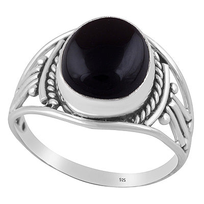 Beautiful Rawa And Wire Work Around Black Onyx Oval Shape 925 Sterling Solid Silver Ring - R3402681-25