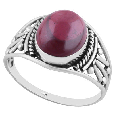 Beautiful Rawa And Wire Work Around Garnet Oval Shape 925 Sterling Solid Silver Ring - R3402681-4