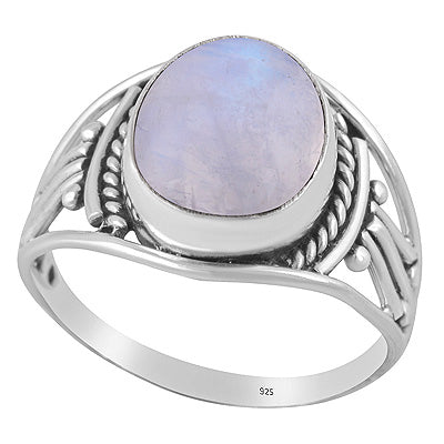 Beautiful Rawa And Wire Work Around Rainbow Moonstone Oval Shape 925 Sterling Solid Silver Ring - R3402681-9