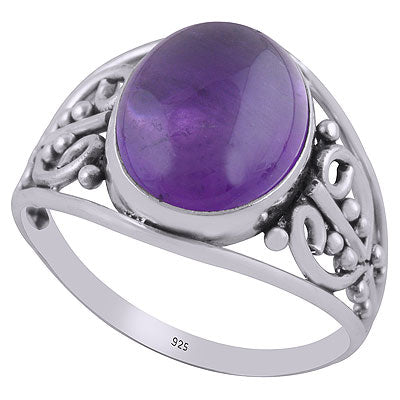 Beautifully Handcrafted Work Around Amethyst Oval Shape 925 Sterling Solid Silver Ring - R3402683-25