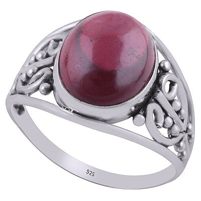 Beautifully Handcrafted Work Around Garnet Oval Shape 925 Sterling Solid Silver Ring - R3402683-26