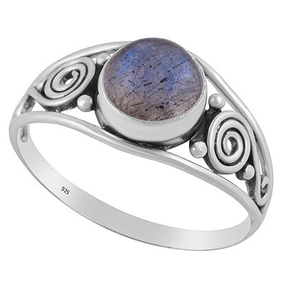 Gorgeous Rawa & Coil Work Around Labradorite Round Shape 925 Sterling Solid Silver Ring - R3402684-13