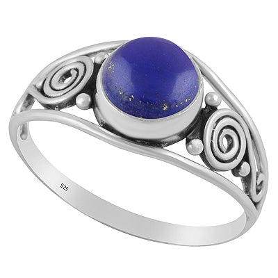 Gorgeous Rawa & Coil Work Around Lapis Round Shape 925 Sterling Solid Silver Ring - R3402684-14