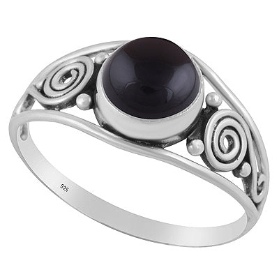 Gorgeous Rawa & Coil Work Around Black Onyx Round Shape 925 Sterling Solid Silver Ring - R3402684-28
