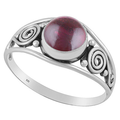 Gorgeous Rawa & Coil Work Around Garnet Round Shape 925 Sterling Solid Silver Ring - R3402684-4