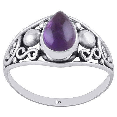 Gorgeous Hand Work on Shank Amethyst Pear Shape 925 Sterling Solid Silver Ring - R3402687-1