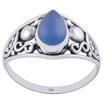 Gorgeous Hand Work on Shank Blue Chalcedony Pear Shape 925 Sterling Solid Silver Ring - R3402687-12