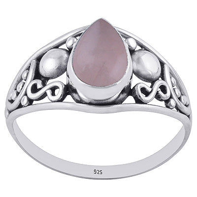 Gorgeous Hand Work on Shank Rose Quartz Pear Shape 925 Sterling Solid Silver Ring - R3402687-17