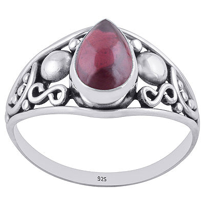Gorgeous Hand Work on Shank Garnet Pear Shape 925 Sterling Solid Silver Ring - R3402687-3