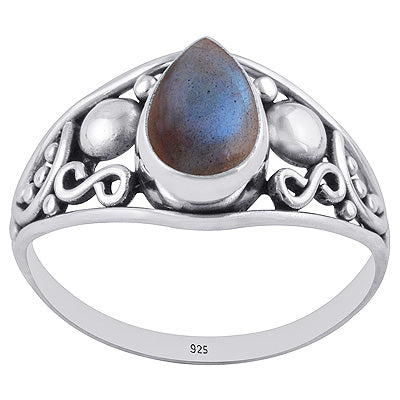 Gorgeous Hand Work on Shank Labradorite Pear Shape 925 Sterling Solid Silver Ring - R3402687-7