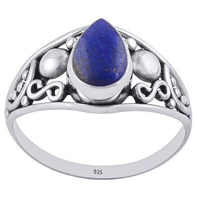 Gorgeous Hand Work on Shank Lapis Pear Shape 925 Sterling Solid Silver Ring - R3402687-8