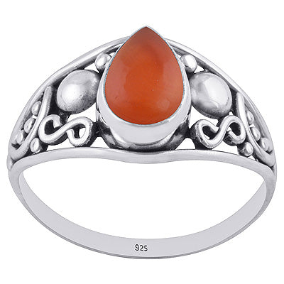Gorgeous Hand Work on Shank Carnelian Pear Shape 925 Sterling Solid Silver Ring - R3402687-9