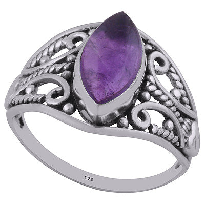 Authentic Wire & Rawa Work Amethyst Marquise Shape 925 Sterling Solid Silver Ring - R3402688-1