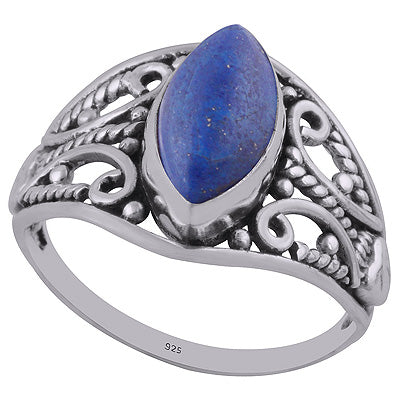 Authentic Wire & Rawa Work Lapis Marquise Shape 925 Sterling Solid Silver Ring - R3402688-10