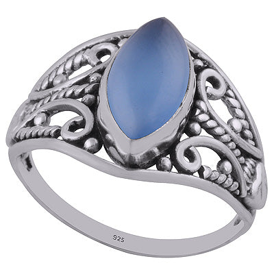 Authentic Wire & Rawa Work Blue Chalcedony Marquise Shape 925 Sterling Solid Silver Ring - R3402688-14
