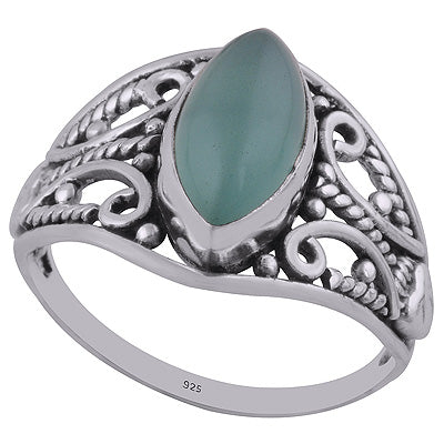 Authentic Wire & Rawa Work Aqua Chalcedony Marquise Shape 925 Sterling Solid Silver Ring - R3402688-15