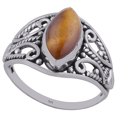Authentic Wire & Rawa Work Tiger's Eye Marquise Shape 925 Sterling Solid Silver Ring - R3402688-17