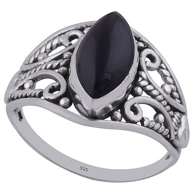 Authentic Wire & Rawa Work Black Onyx Marquise Shape 925 Sterling Solid Silver Ring - R3402688-19
