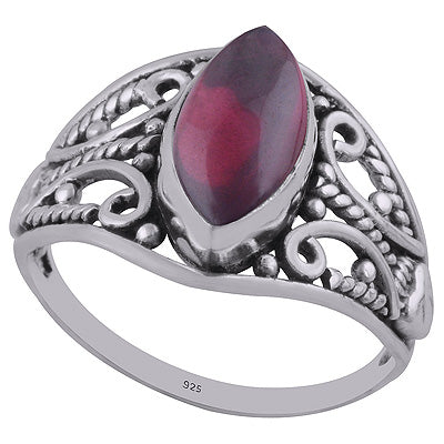 Authentic Wire & Rawa Work Garnet Marquise Shape 925 Sterling Solid Silver Ring - R3402688-3