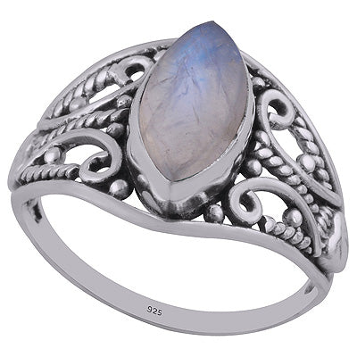 Authentic Wire & Rawa Work Rainbow Moonstone Marquise Shape 925 Sterling Solid Silver Ring - R3402688-8
