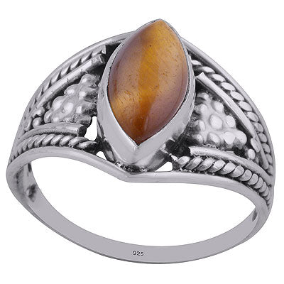 Gorgeous Handcrafted Rawa Work Around Tiger's Eye Marquise Shape 925 Sterling Solid Silver Ring - R3402689-18