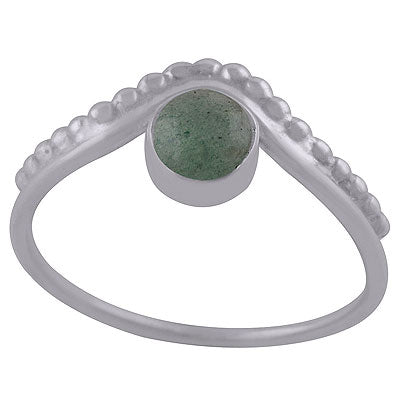 Stunning Rawa Work Around Green Aventurine Round Shape 925 Sterling Solid Silver Ring - R3402706-13