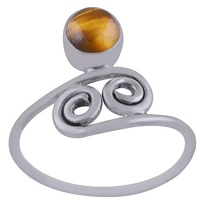 Beautiful Coil Around Tiger's Eye Round Shape 925 Sterling Solid Silver Ring - R3402708-13