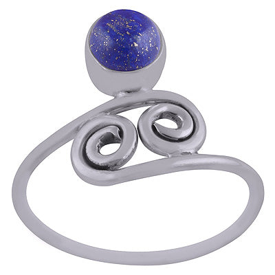 Beautiful Coil Around Lapis Round Shape 925 Sterling Solid Silver Ring - R3402708-6
