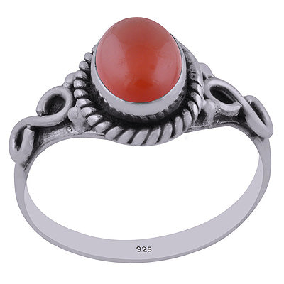 Beautiful Textured Wire Around Carnelian Oval Shape 925 Sterling Solid Silver Ring - R3402711-12
