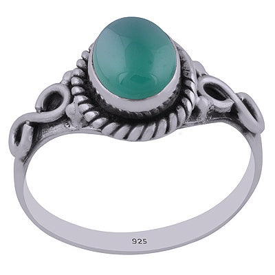 Beautiful Textured Wire Around Green Onyx Oval Shape 925 Sterling Solid Silver Ring - R3402711-13