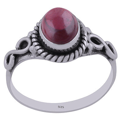 Beautiful Textured Wire Around Garnet Oval Shape 925 Sterling Solid Silver Ring - R3402711-2