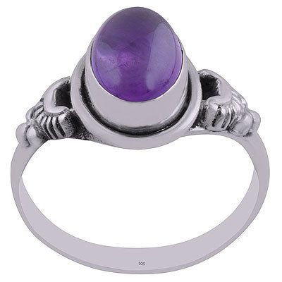 Gorgeous Handcrafted Oxidised Work Around Amethyst Oval Shape 925 Sterling Solid Silver Ring - R3402712-1