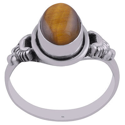 Gorgeous Handcrafted Oxidised Work Around Tiger's Eye Oval Shape 925 Sterling Solid Silver Ring - R3402712-10
